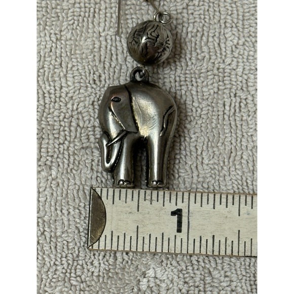 Silver Elephant Earrings Puffy Dangle‎ - Picture 4 of 4